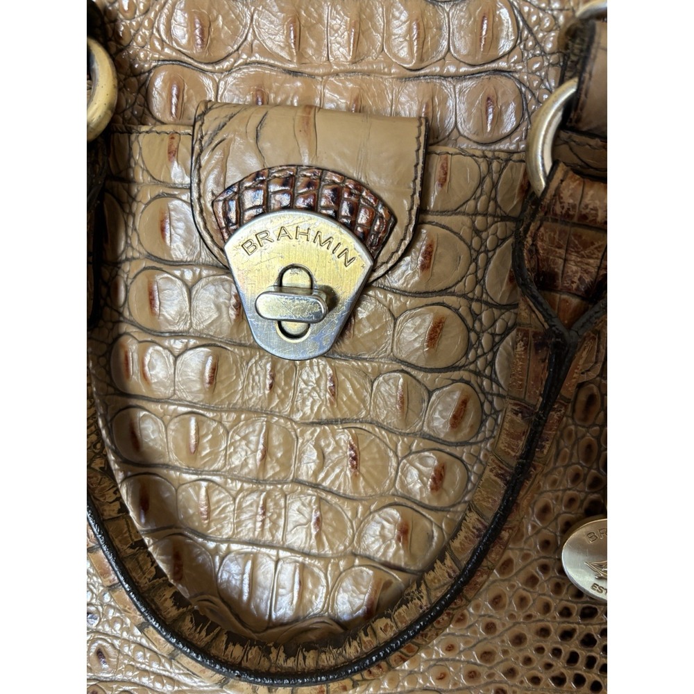 BRAHMIN Purse Brown Croc Embossed Leather Bag Tote Handbag‎ Designer Crossbody - Picture 5 of 16